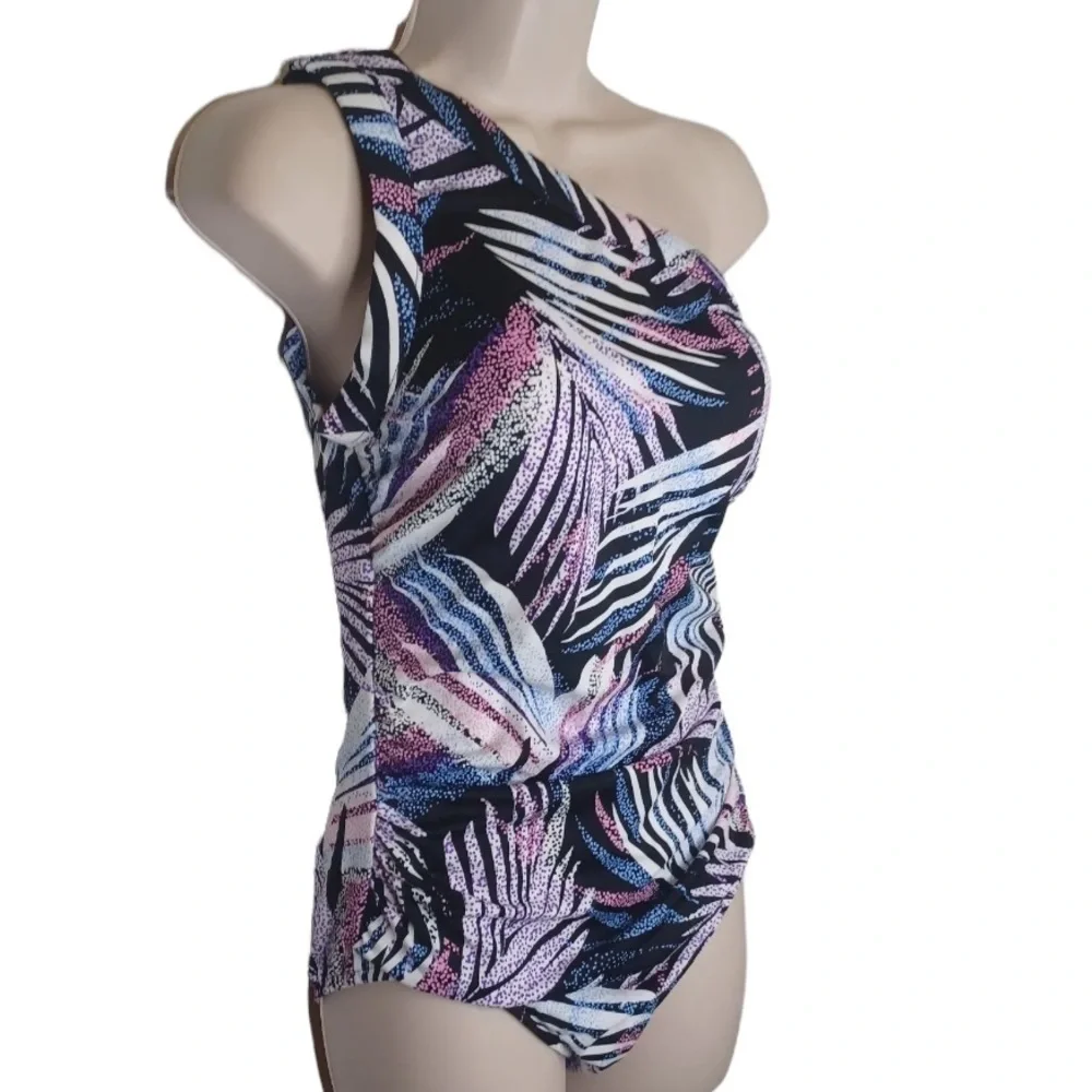 Swim Solutions Women's Swimwear Purple One-Shoulder One Piece Swimsuit - Picture 6 of 12